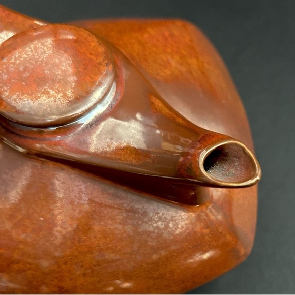 Vintage Mid-Century Modern Ceramic Rust Brown Teapot Set with Two Cups - Picture 9 of 16